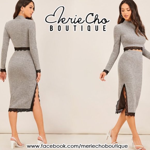 Conjunto gris de 2 piezas falda y top